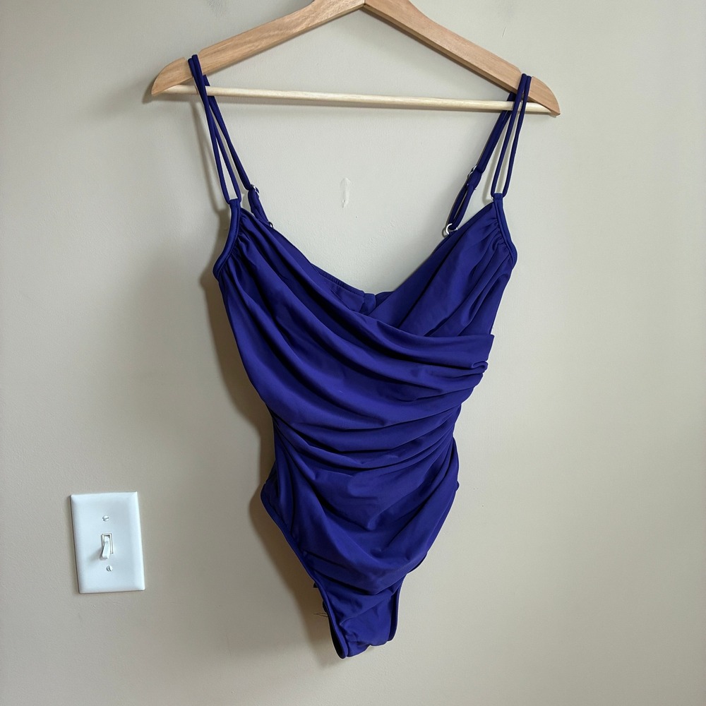 Miraclesuit Draped Tummy Control One Piece Swimsuit 10 Purple Womens Ruched